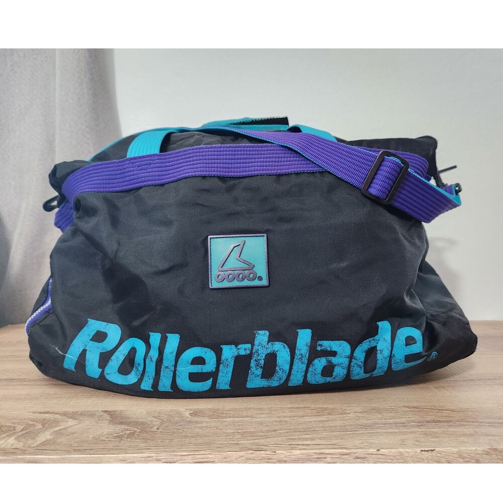 Vintage ROLLERBLADE 1990s Retro Duffle Bag Travel Overnight Purple Black Teal